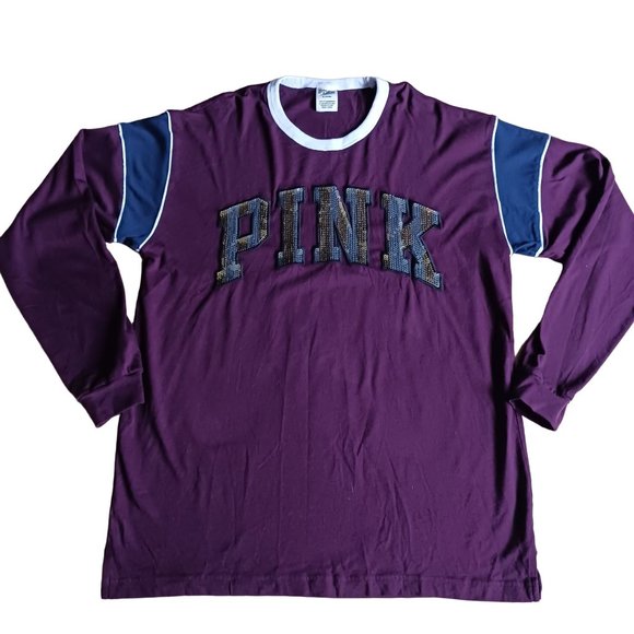 PINK Victoria's Secret Tops - VICTORIA"S SECRET PINK MEDIUM BURGUNDY SEQUIM LONG SLEEVE T-SHIRT